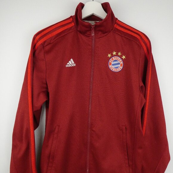 Adidas Jacket FC Bayern Munchen Soccer Mens S Red Full Zip Embroidered Rare - Picture 2 of 16